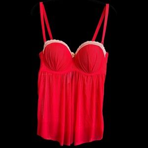 Vintage Bustier Camisole Red Push Up Bra Lace Babydoll Fairy Coquette Y2K 3X 286